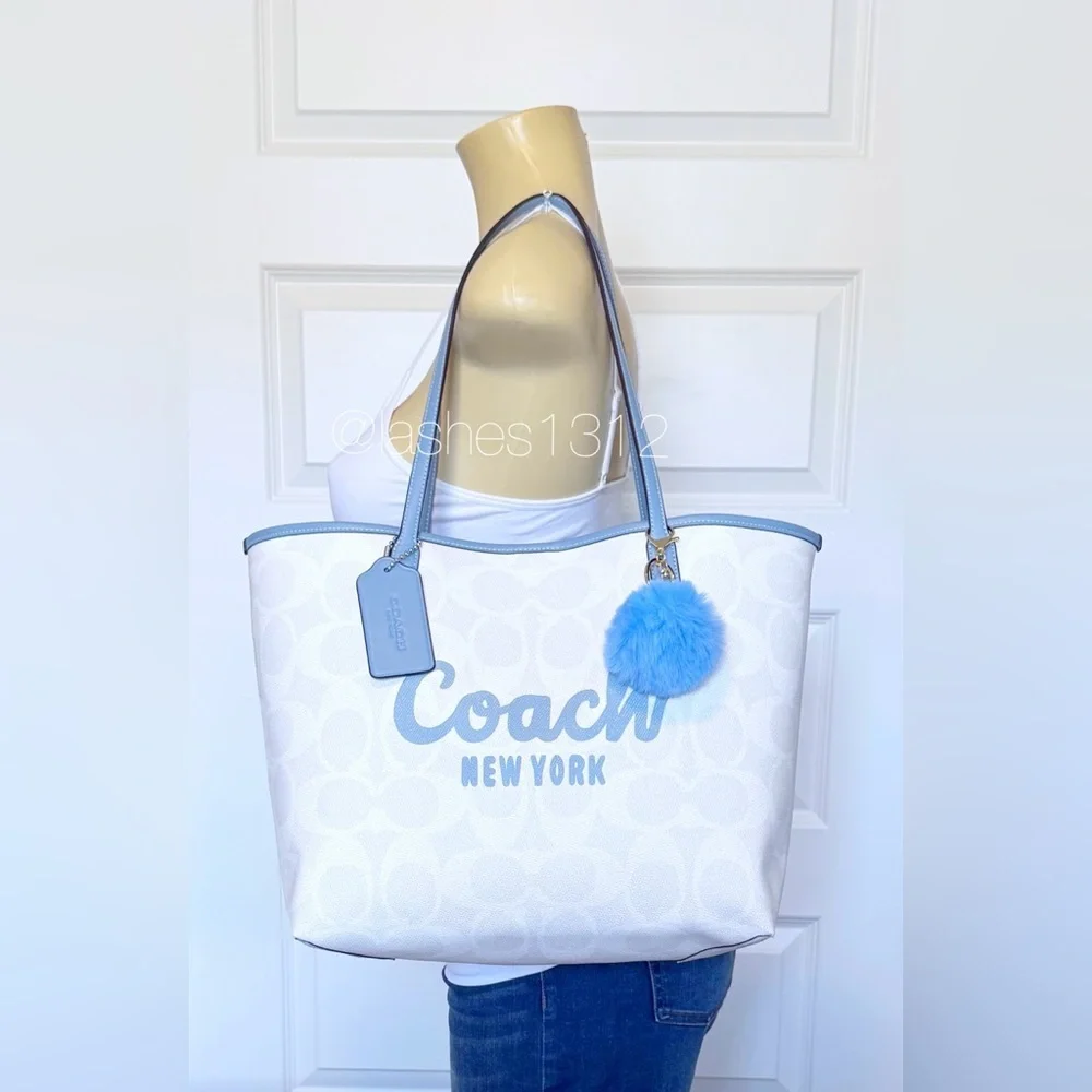 COACH Bag City Tote with Coach Graphic - White Blue - Picture 7 of 8